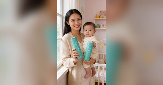 Mother holding BEEUL Ease Me eczema cream for baby and adult