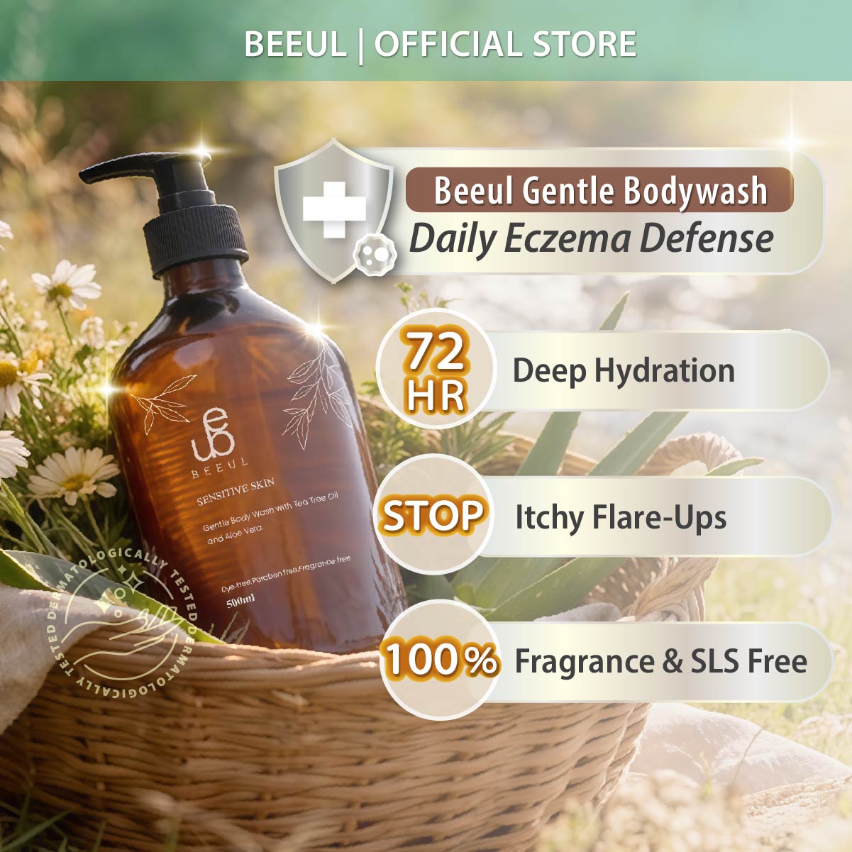 BEEUL Gentle Body Wash - 72hr hydration, fragrance and SLS-free eczema defense