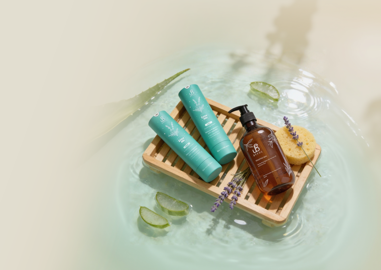 BEEUL Ease Me Cream and Gentle Body Wash - steroid-free eczema skincare set with aloe vera and lavender
